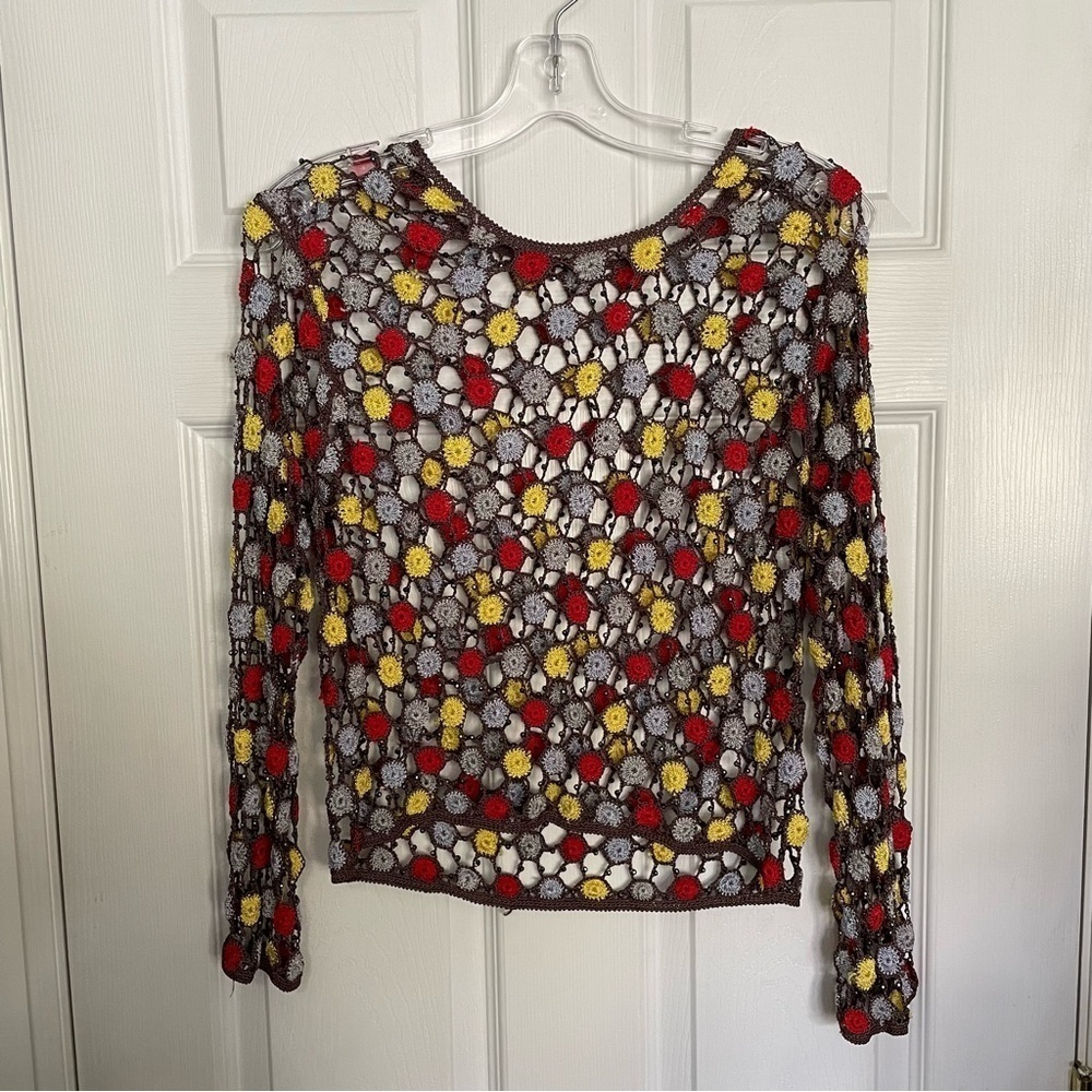 Vintage Handmade Beaded Long Sleeve Top Small